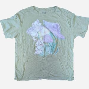 Green and purple mushroom and bunny tee medium